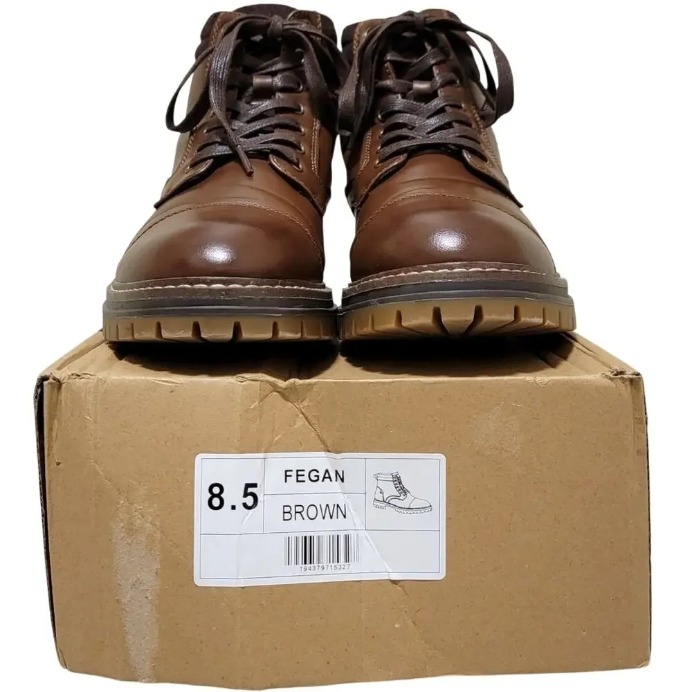 Vance Co. Fegan Cap Toe Ankle Combat Work Boots Size US 8.5 Brown Faux Leather